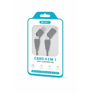 CABO DE DADOS E CARREGAMENTO 4 EM 1 USB/LIGHTNING/TIPO-C